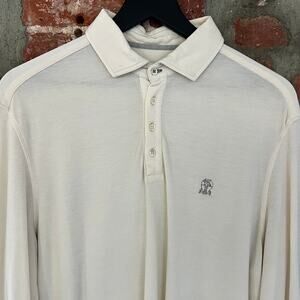 Brunello Cucinelli Men's LS Natural Cream White Polo Shirt M $775